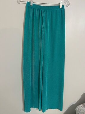 RO & DE Teal Pleated Wide-Leg Pants